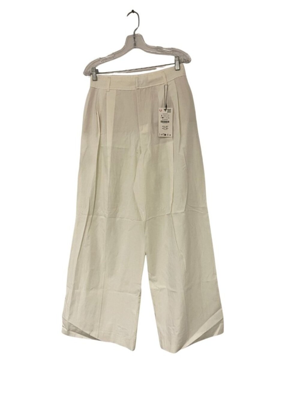 Zara Womens Trousers Pants wide S Oyster White High-Waisted Pleated 6929/505 NWT - Picture 4 of 13